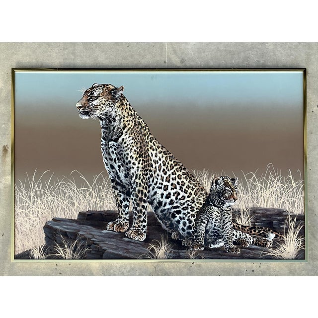 Late 20th Century Vintage Monumental Original Oil Painting of Cheetahs For Sale - Image 5 of 11