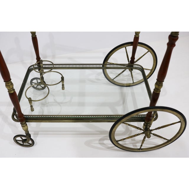 1940s Neoclassical Brass Bar Cart with Pinecone Finials from Maison Baguès, France, 1940s For Sale - Image 5 of 18