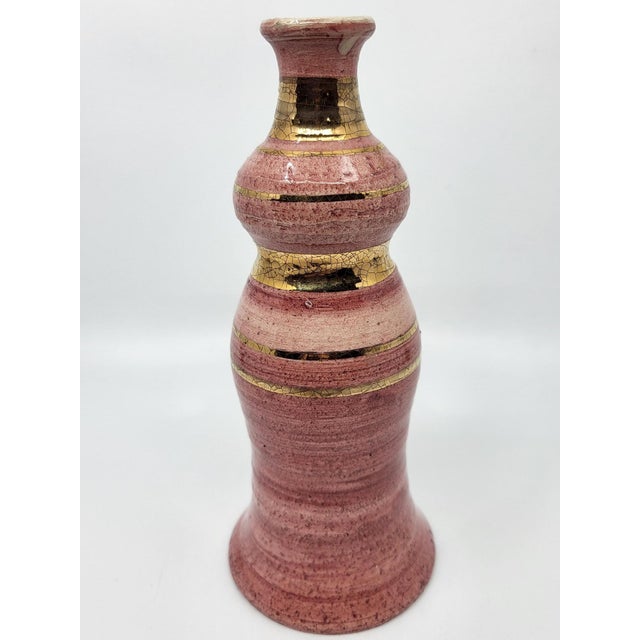 French Riviera Vase in Pink Ceramic Gilded with Fine Gold by Georges Pelletier, 1970 For Sale - Image 12 of 12