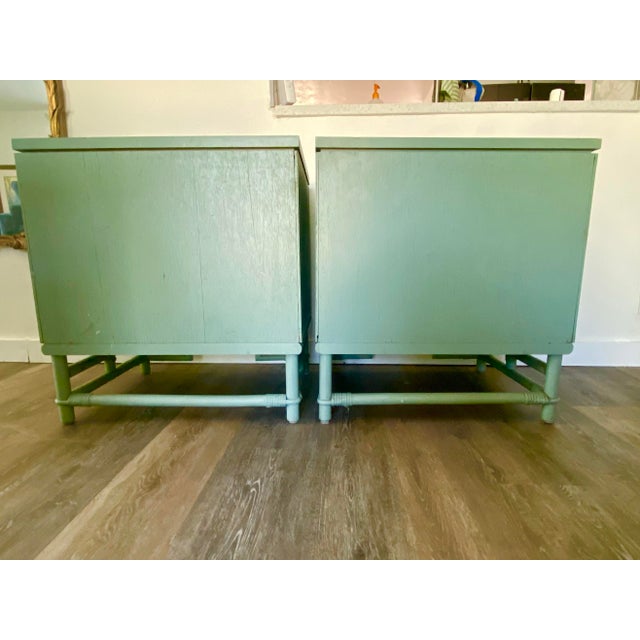 Mid 20th Century Vintage Ficks Reed Style Kaplan & Fox Faux Bamboo Nightstands or Side Tables - A Pair For Sale - Image 5 of 8
