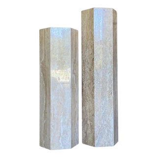 Italian Travertine Pedestals, Set of 2 For Sale