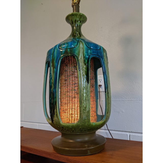 1970s Vintage Blue Green Drip Glaze Honi Chilo Lamp Chairish