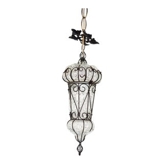 Mid-Century Murano Italian Caged Glass Pendant Light For Sale