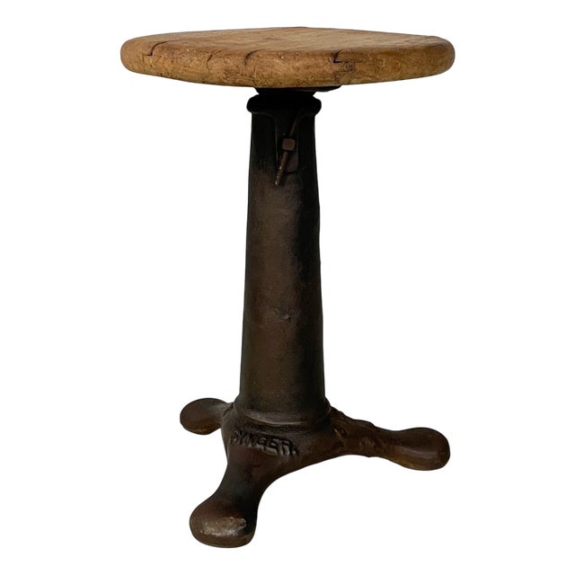 Industrial Italian Wood and Cast Iron Stool by Singer, 1930s For Sale