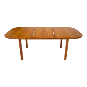 Rectangle Round Corners Teak Midcentury Danish Modern Dining Table Pop Up Leaf