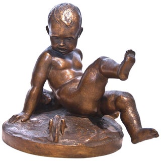 Bronze Sculpture of Child with Teddy Bear and Grasshopper by Pietro Piraino, 1940s For Sale