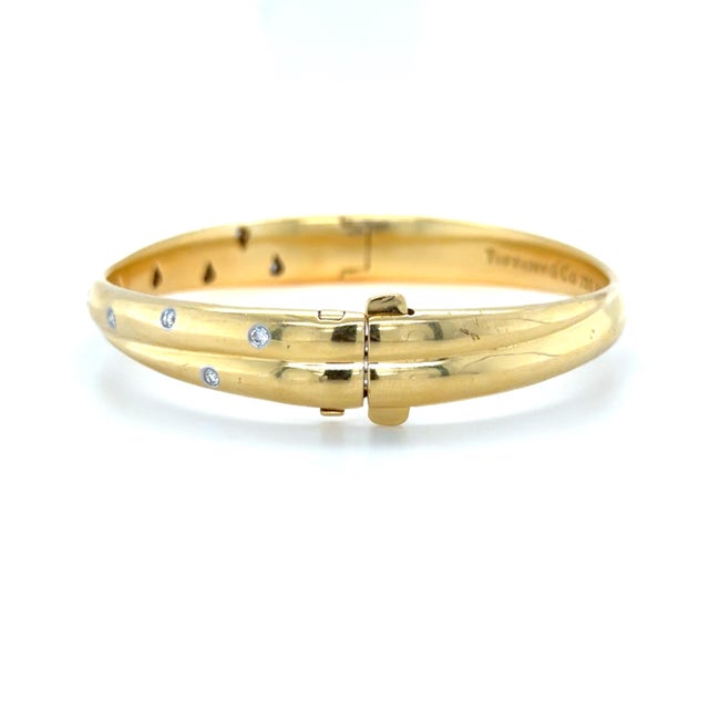 Late 20th Century Late 20th Century Tiffany & Co. Etoile 18k Yellow Gold, Platinum and Diamond Bangle Bracelet For Sale - Image 5 of 7