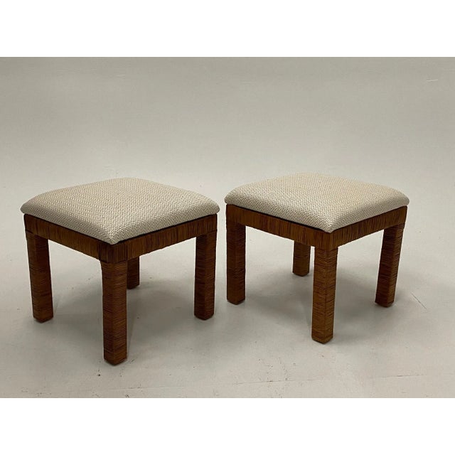 Traditional Newly Upholstered Woven Wicker Benches- a Pair For Sale - Image 3 of 10