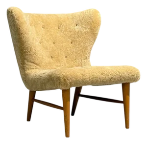 Erik Bertil Karlén, Rare Easy Chair, Beech, Shearling, Sweden, 1940s