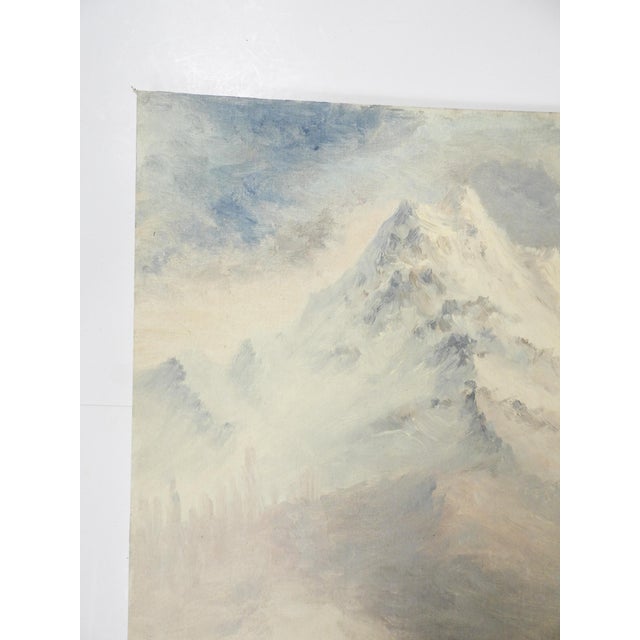 Rustic Mid 20th Century Snow Covered Mountain Painting For Sale - Image 3 of 7