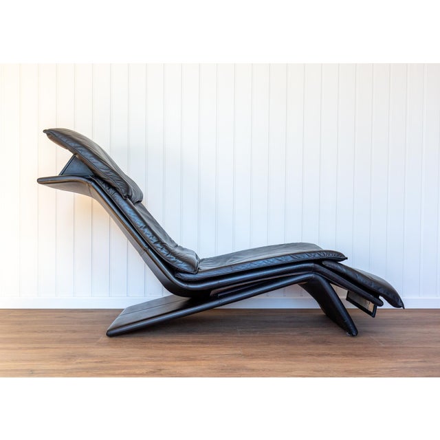 Vintage Chaise Lounge in Black Leather by Maurice Villency, 1980s For Sale - Image 9 of 18