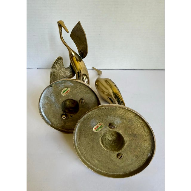 Mid-Century Chinoiserie Brass Crane Figurines on Round Bases - Pair For Sale - Image 11 of 11