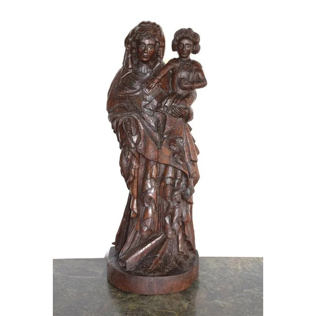 Brown Bernard Van Risen Burgh, Sculpture of Woman with Child, 18th Century, Chestnut Wood For Sale - Image 8 of 9