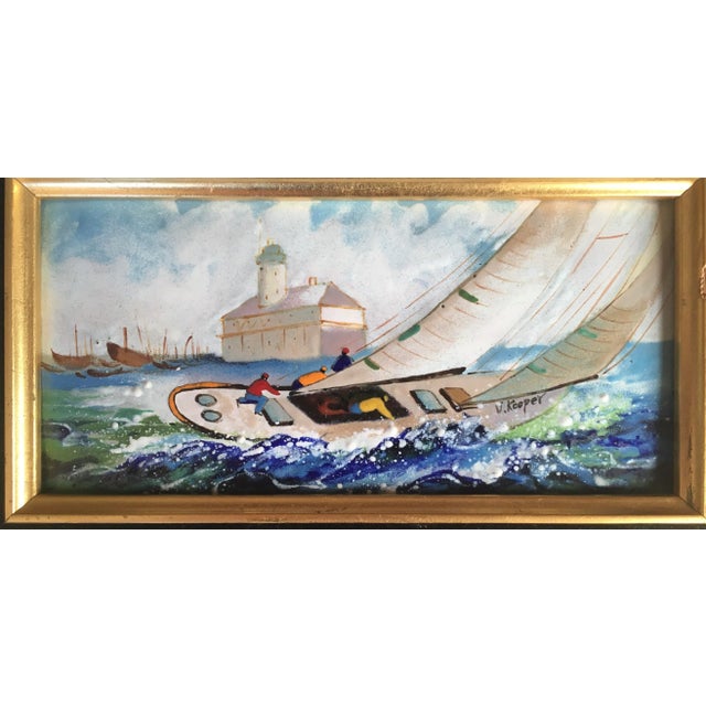 Unique Enamel on Copper Painting Titled “Boat Ride” by J