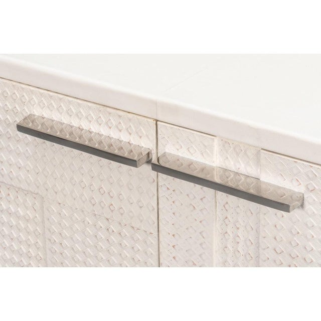 Modern Glam White Leather Credenza on Sled Base For Sale - Image 9 of 11