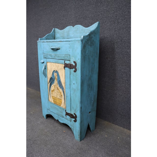Late 20th Century Country Painted Milk Cupboard With Blue Birds For Sale - Image 5 of 16
