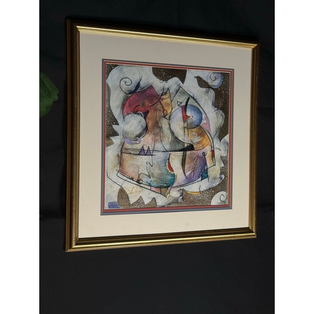 White Colorful Abstract Mixed Media Artwork in Gold Frame For Sale - Image 8 of 8