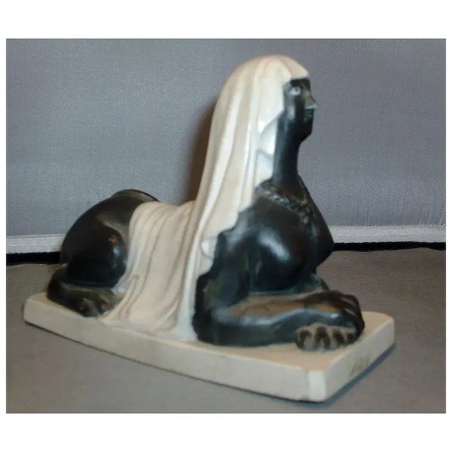 Neoclassical Antique Early 19th Century Bisque Basalt Porcelain Egyptian Revival Recumbent Sphinx 1790 - 1810 For Sale - Image 3 of 8