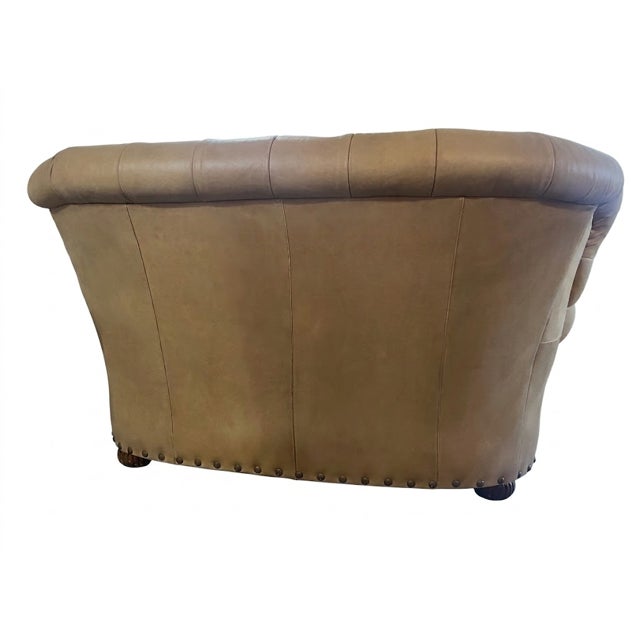 Vintage Bradington-Young Hand-Brushed Aniline Leather Tufted English Club Suite With Wingback Chair, Ottoman and Loveseat For Sale - Image 10 of 14