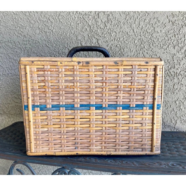 Mid 20th-Century Bamboo & Rattan Carrier Basket For Sale - Image 4 of 13