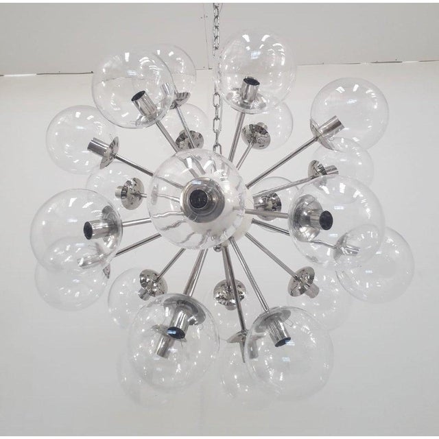 Italian sputnik chandelier with 24 clear Murano glass globes mounted on polished nickel finish frame / Made in Italy 24...