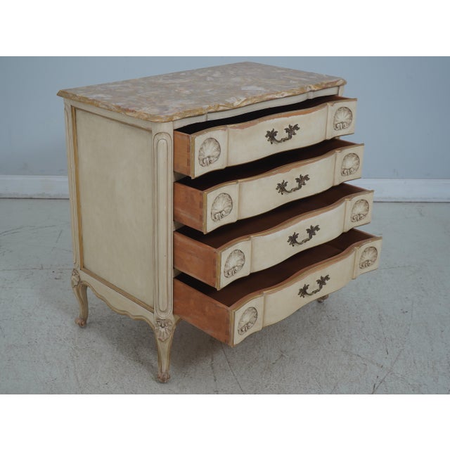 Traditional Pair Vintage 4 Drawer Marble Top Shell Carved Chests For Sale - Image 3 of 12