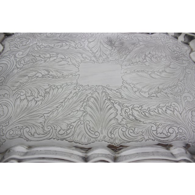 1960s Extra Large Butler’s Tray Silver Plated Rectangular Platter Vintage Plate Ornate Floral Handles Embossed Acanthus Leaf Serving For Sale - Image 5 of 17