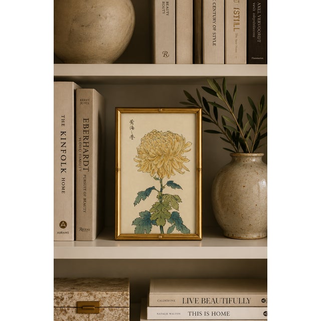 Paper Yellow Mum by Hasegawa, Vintage Japanese Botanical Art Print, 8" X 12" For Sale - Image 7 of 8
