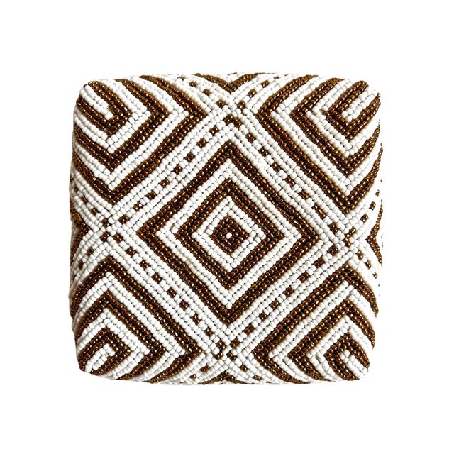 Vintage Bamboo Beaded Box White & Gold Small For Sale - Image 4 of 9