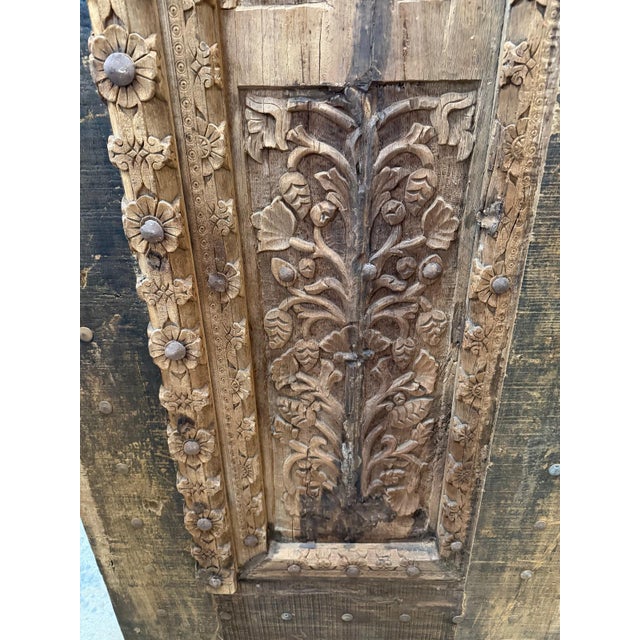 Antique Indian Teak Wood Door Panel With Hand-Carved Tree of Life For Sale - Image 4 of 9