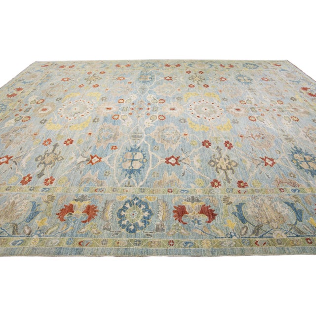 Contemporary 2010s Contemporary Sultanabad Light Blue Handmade Floral Motif Wool Rug For Sale - Image 3 of 9