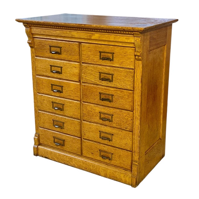 Victorian Antique Oak 12 Drawer File Cabinet Rockwell & Rupel of Chicago For Sale - Image 3 of 12
