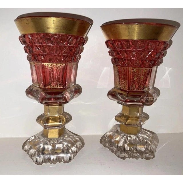 Bohemian Ruby Cut-to-Clear Gilt Glass Goblets from Moser, 1840, Set of 2 For Sale - Image 6 of 18