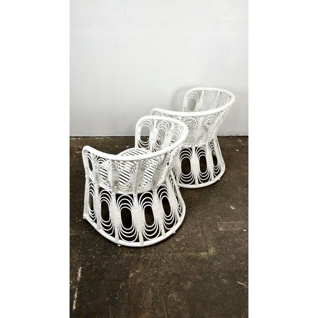 White Vintage Rattan Lounge Chairs- A Pair For Sale - Image 8 of 13