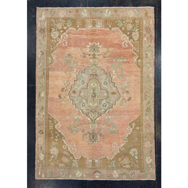 Salmon Turkish Vintage Rug 5'1" x 7'5" #17114 For Sale - Image 8 of 8