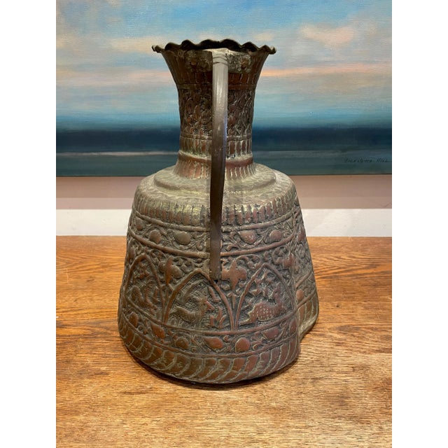Antique Hammered Turkish Copper Pitcher For Sale - Image 4 of 12