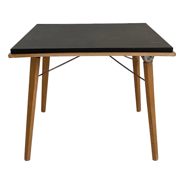 Folding Coffee Table in Plideal Beech and Faux Leather, 1950s For Sale
