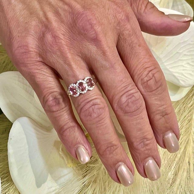 Metal Natural Tourmaline Diamond Ring 14k W Gold 1.58 TCW Certified For Sale - Image 7 of 10