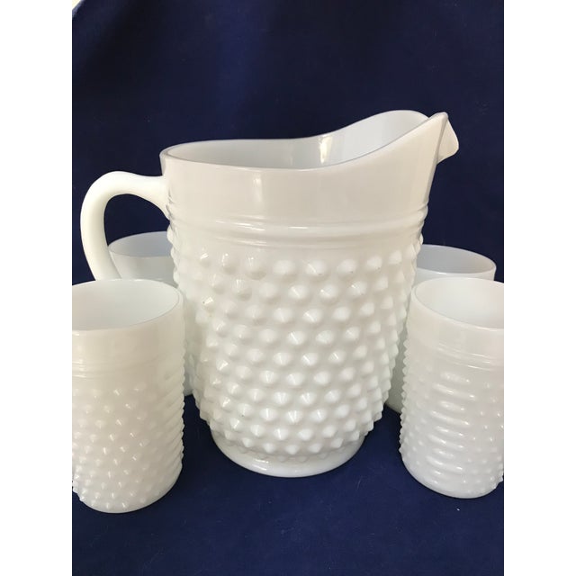 Fenton Vintage White Milkglass Hobnail Pitcher & Glasses Chairish