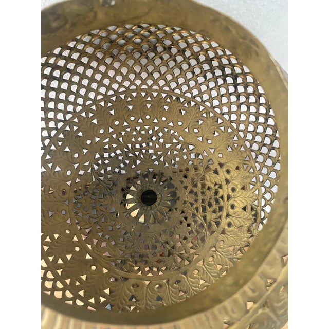 Moroccan Middle-Eastern Pierced Brass Hanging Globe Lantern For Sale - Image 3 of 11