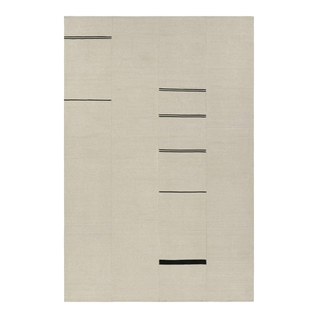 Rug & Kilim’s Contemporary Kilim, White With Black Stripes, Beige Accents For Sale