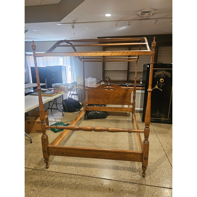 Brown Mid 20th Century Ethan Allen Four Post Maple Canopy Bed Nutmeg Finish For Sale - Image 8 of 13