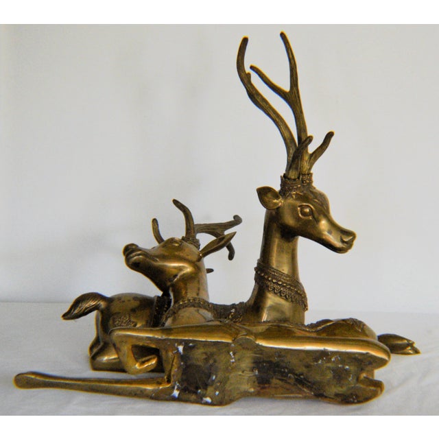 1970s Large 1970s Brass Sarreid Style Resting Deer Stag - A Pair For Sale - Image 5 of 7