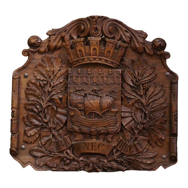 19th Century French Carved Walnut Paris Coat of Arms Wall Plaque For Sale