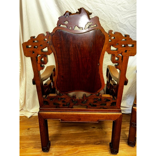Chestnut Vintage Chinese Carved Rosewood Armchairs With Dali Marble Panels - A Pair For Sale - Image 8 of 11
