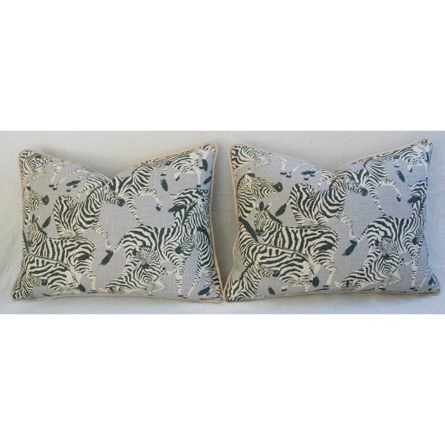 Late 20th Century Custom Safari Zebra Linen/Velvet Pillows - Pair For Sale - Image 5 of 8