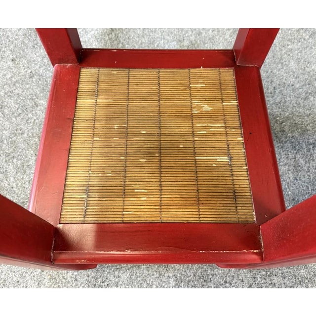 Late 20th Century Late 20th Century Asian-Inspired Red Plant Stand With Rush Top For Sale - Image 5 of 11