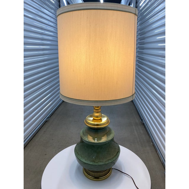 Large Size Frederick Cooper Crackle Glazed Porcelain Ginger Jar Table Lamp and Frederick Cooper Barrel Shade - a Pair For Sale - Image 11 of 13