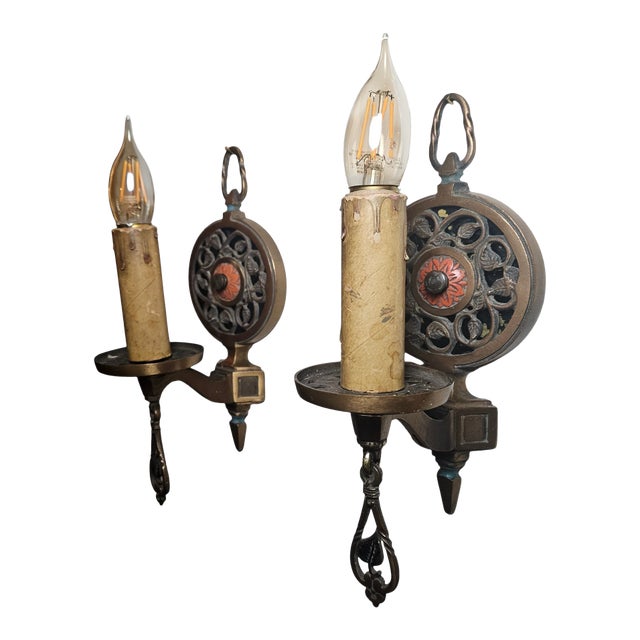 1920s Moe -Bridges Tudor Wall Sconces - a Pair For Sale