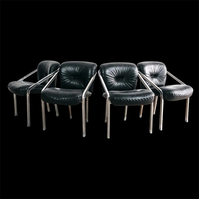 Modern Dining Armchairs in Steel and Leather from Mobil Girgi, 1970s, Set of 4 For Sale - Image 18 of 18